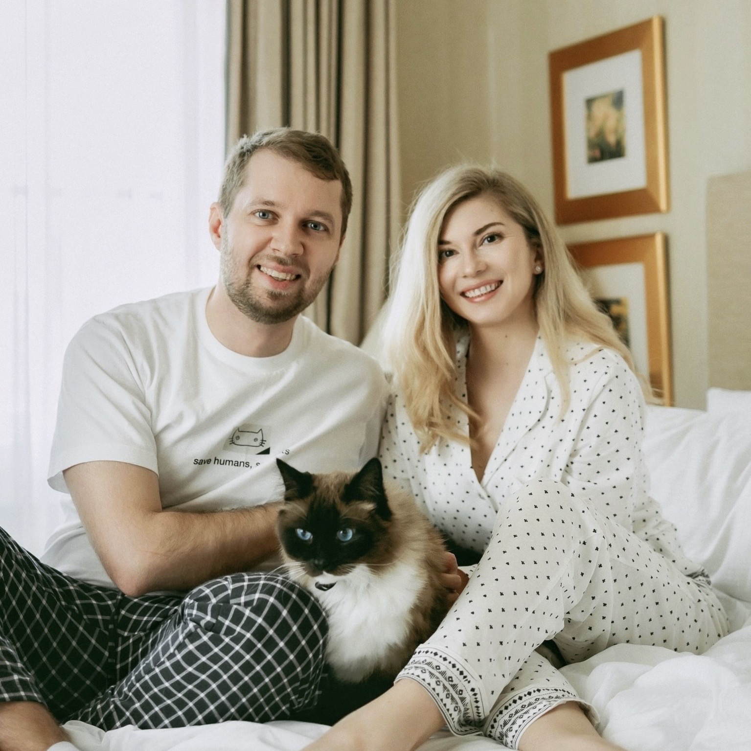 Denis, Julia and Nikki the cat